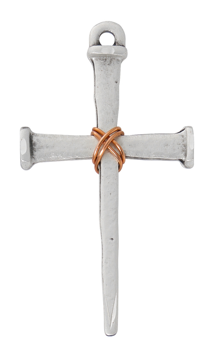 24 in. Nail Cross Boxed Pendant, Silver & Gold