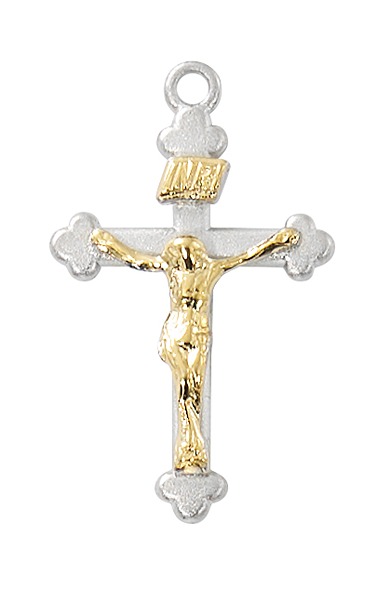 18 in. Two Tone Crucifix Boxed Pendant, Gold & Silver