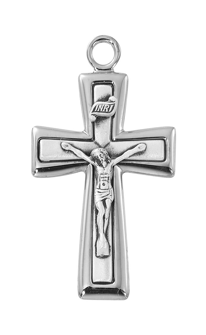 L9272 24 in. Matt Crucifix Boxed Pendant, Silver