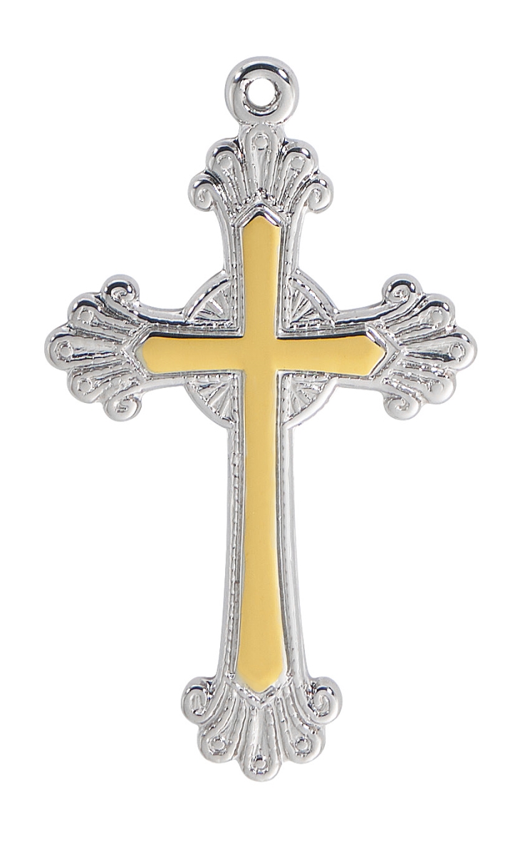 18 in. Two Tone Cross Boxed Pendant, Silver & Gold