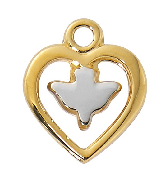 16 x 18 in. Two Tone Heart with Dove Boxed Pendant, Gold & Silver