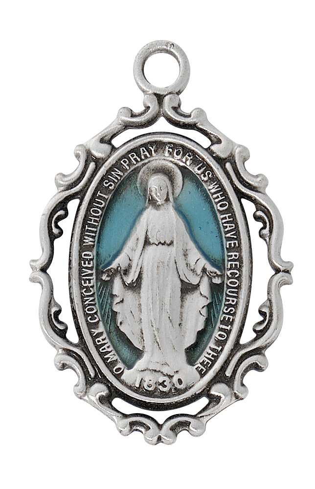 L846 18 in. Miraculous Medal Boxed Pendant, Silver