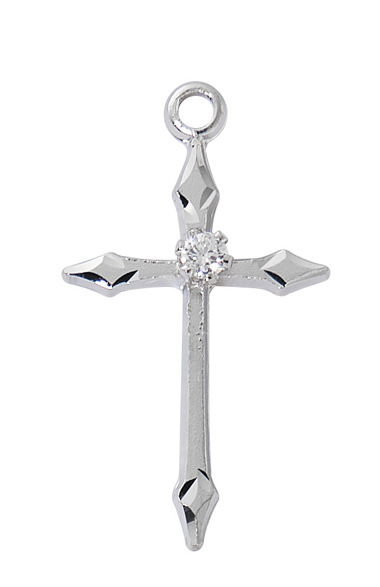 16 x 18 in. Cross with Stone Boxed Pendant, Silver