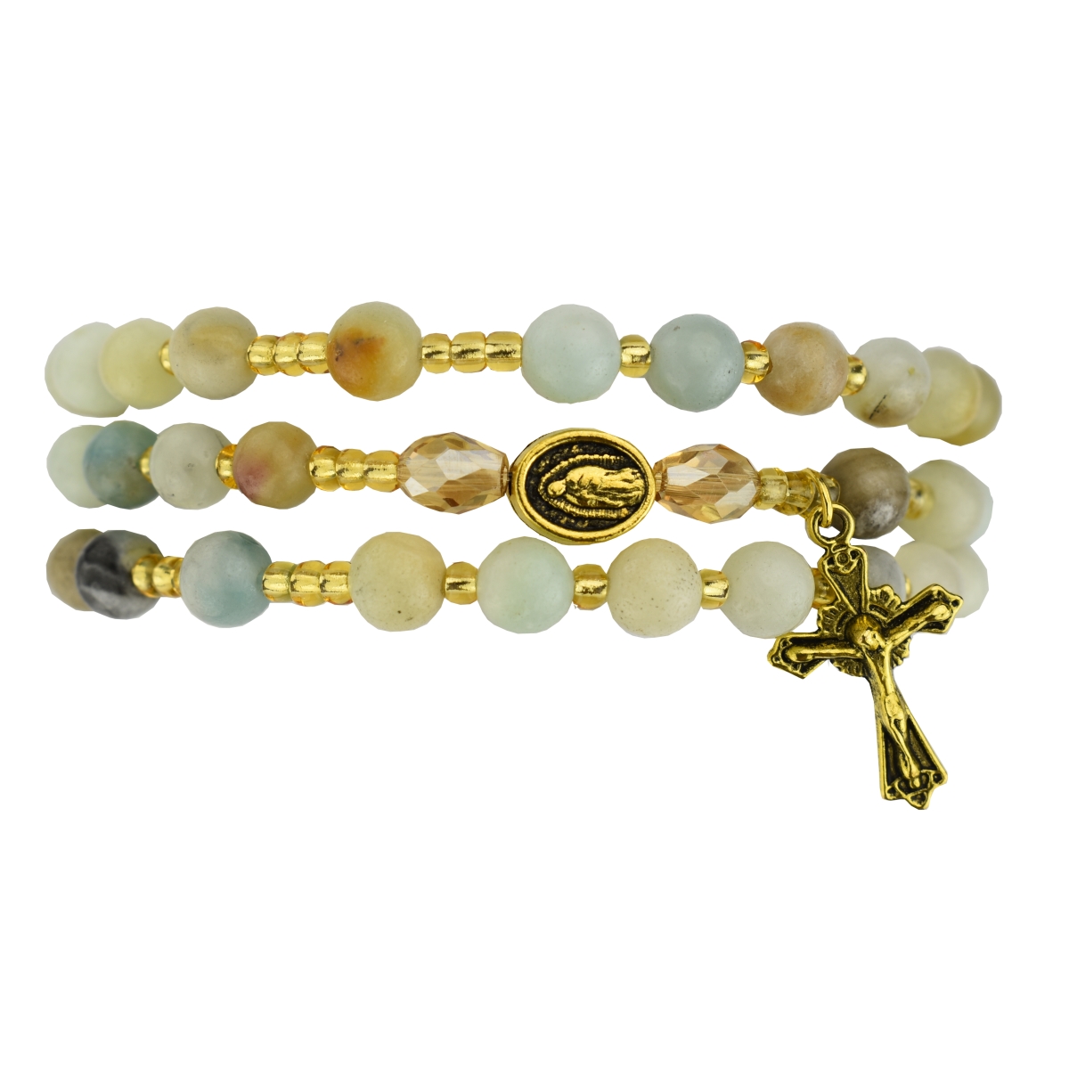 B1032C 6 mm Guadalupe Twistable Rosary Bracelet, Amazonite