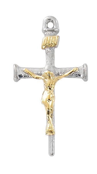 18 in. Two Tone Crucifix Boxed Pendant, Silver