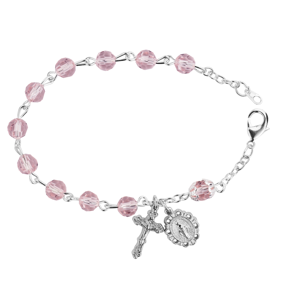 BR334D 7.5 in. x 6 mm Rosary Boxed Bracelet, Pink
