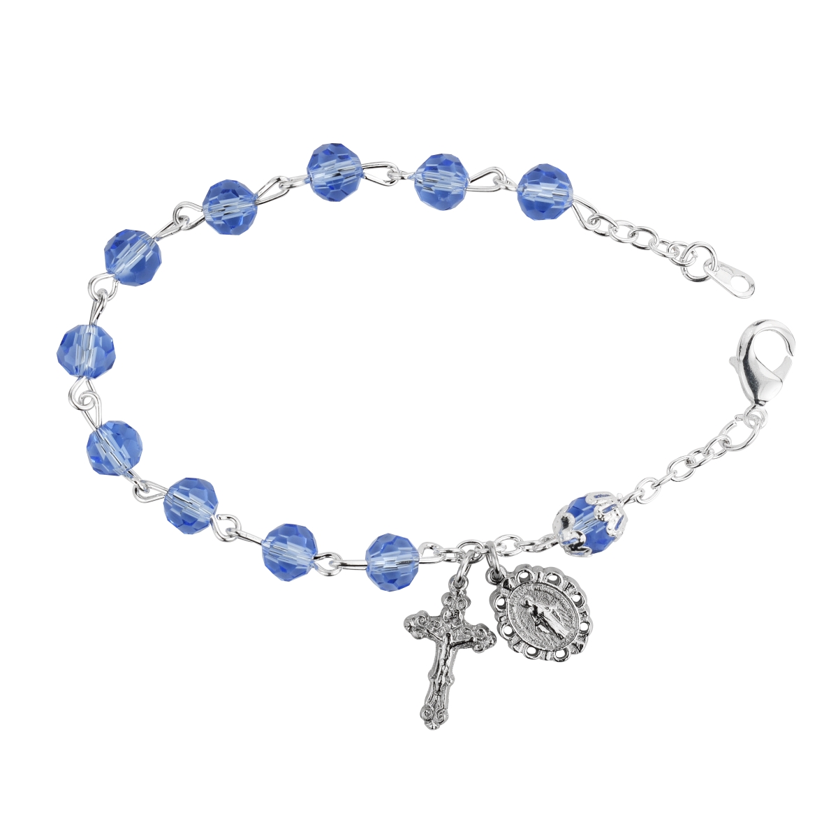 Picture of Mcvan BR333 7.5 in. x 6 mm Rosary Boxed Bracelet&#44; Light Blue & Silver