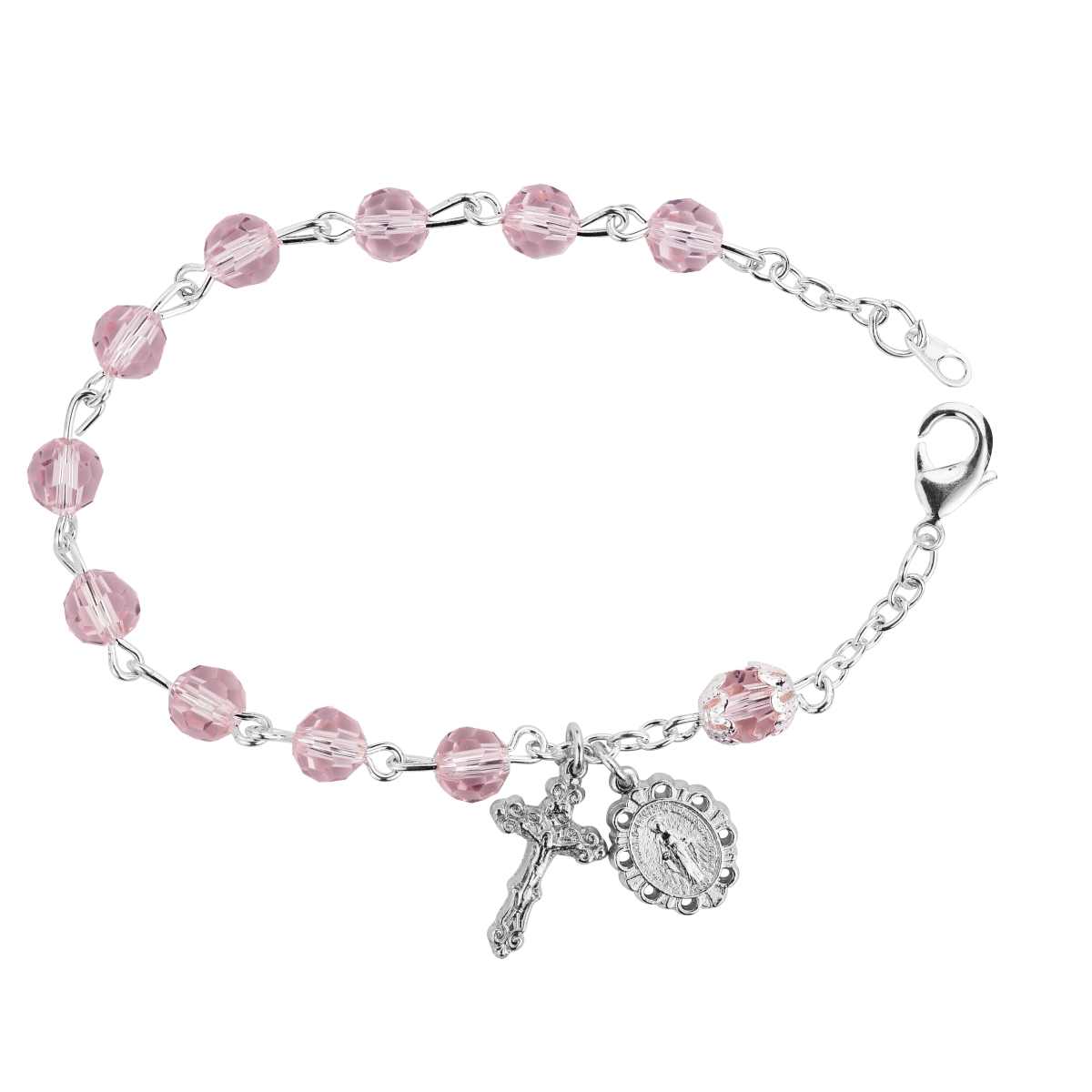 Picture of Mcvan BR334 7.5 in. x 6 mm Rosary Boxed Bracelet&#44; Pink & Silver