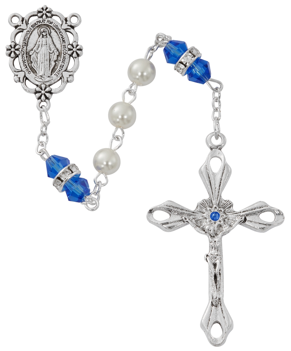 Picture of McVan R917BLKF September Birthstone Rosary Dark Blue Pearl Glass