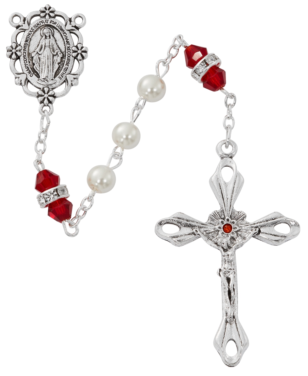 Picture of McVan R917GAKF January Birthstone Rosary Garnet Pearl Glass