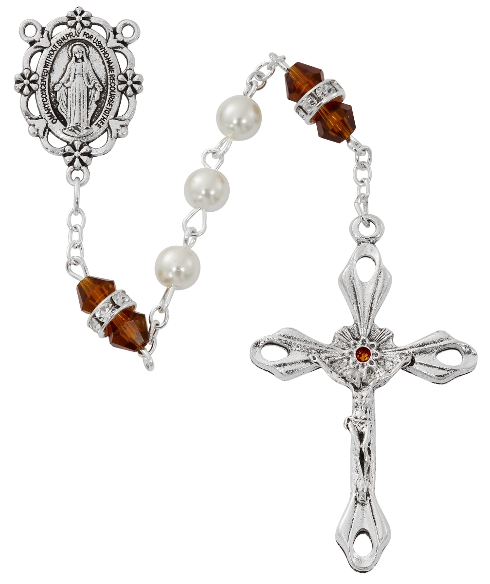 Picture of McVan R917TOKF November Birthstone Rosary Topaz Pearl Glass