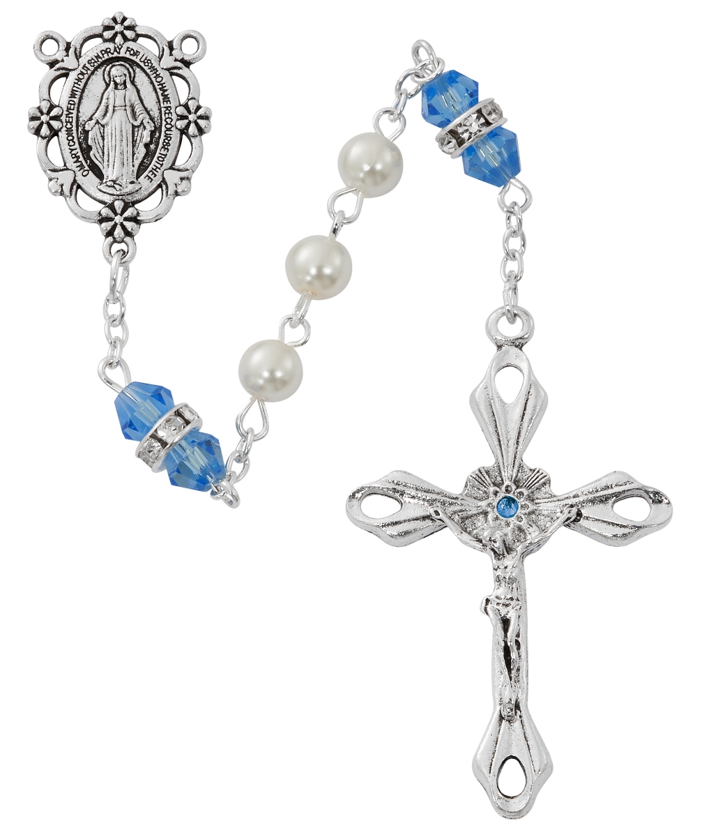 Picture of McVan R917ZRKF December Birthstone Rosary Light Blue Pearl Glass
