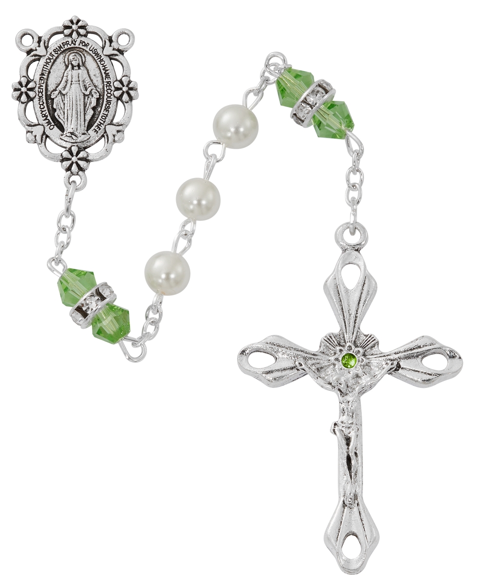 Picture of McVan R917PEKF August Birthstone Rosary Peridot Pearl Glass