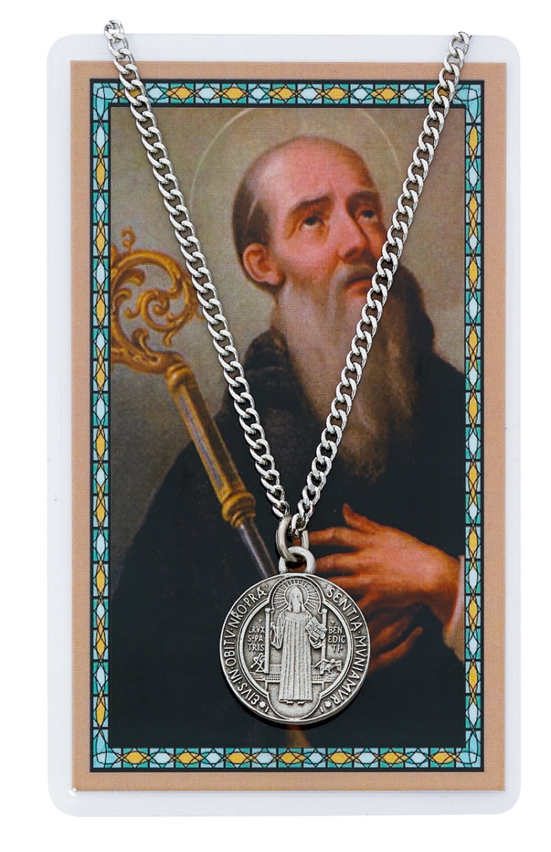 Picture of McVan PSD2514BN St. Benedict Prayer Pewter Medal with 24 in. Silver-Tone Chain & Laminated Holy Card Set
