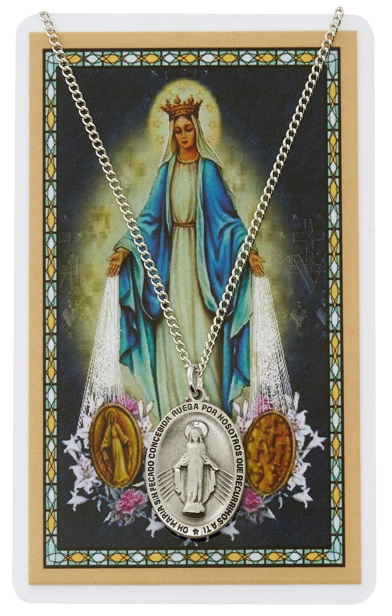 Picture of Mcvan PSD102 Spanish Hail Mary Back of Miraculous Medal & Prayer Card with 18 in. Chain