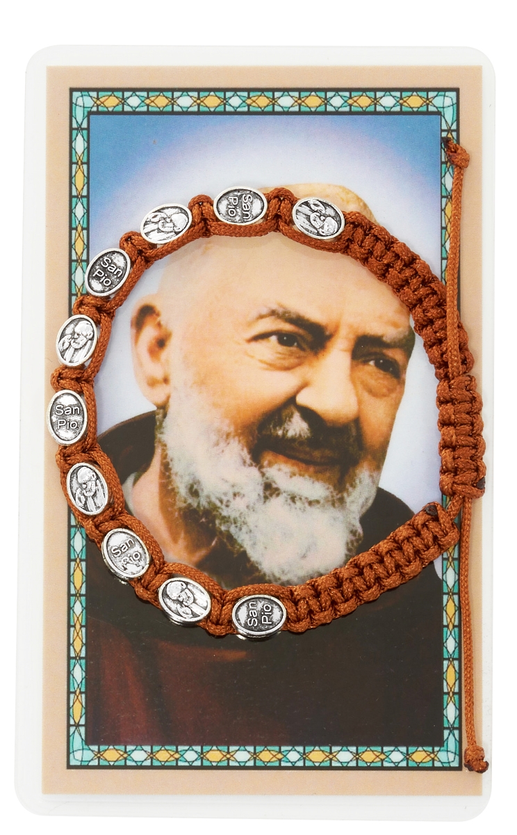 Picture of Mcvan PSD778 Brown Corded St Pio Adjustable Bracelet & Prayer Card