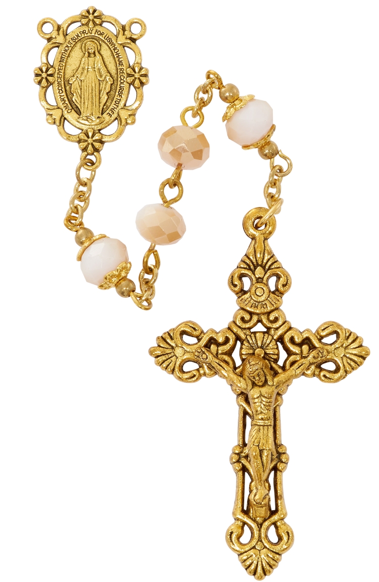 Picture of Mcvan R945F 21.5 in. Gold Tone Crystal Matt Pink Aurora Rosary Box