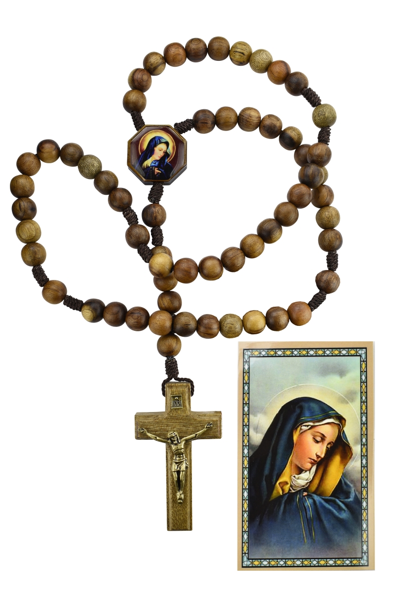 Picture of Mcvan P544R 18.5 in. Brazillian Wood Our Lady of Brown Sorrows Wood Rosary with Holy Card