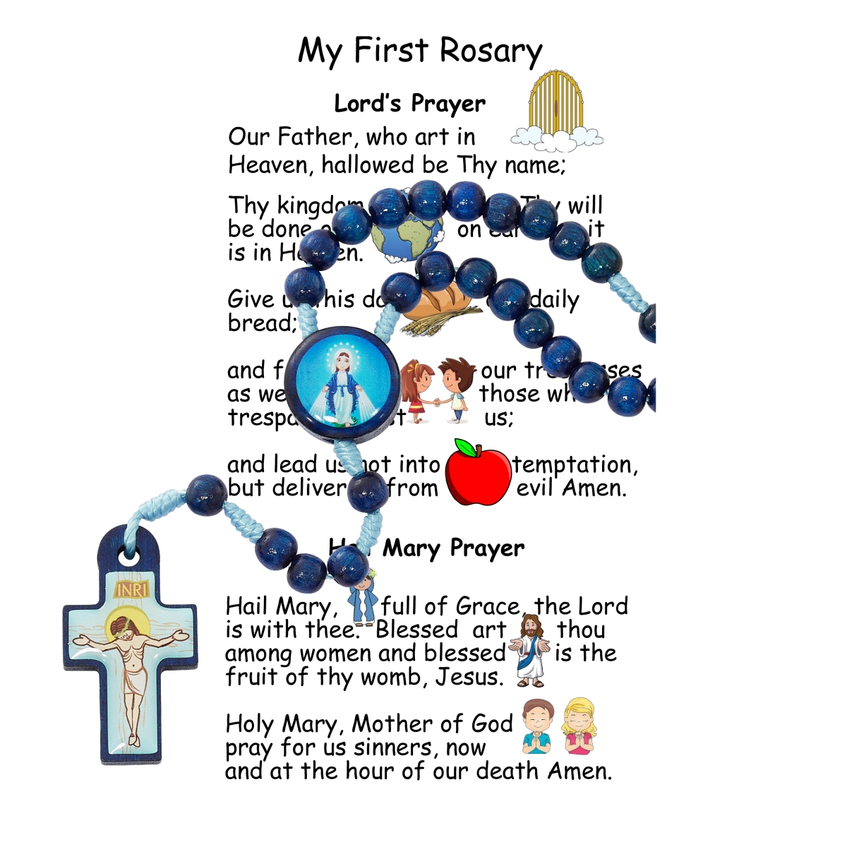 Picture of Mcvan P588RC 10 in. Blue Wood Kiddee Miraculous Rosary On First Rosary Card