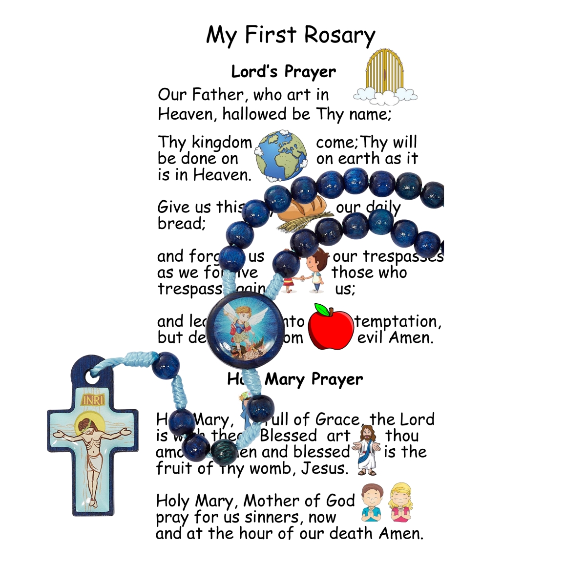 Picture of Mcvan P589RC 10 in. Blue Wood Kiddee St. Michael Rosary On First Rosary Card