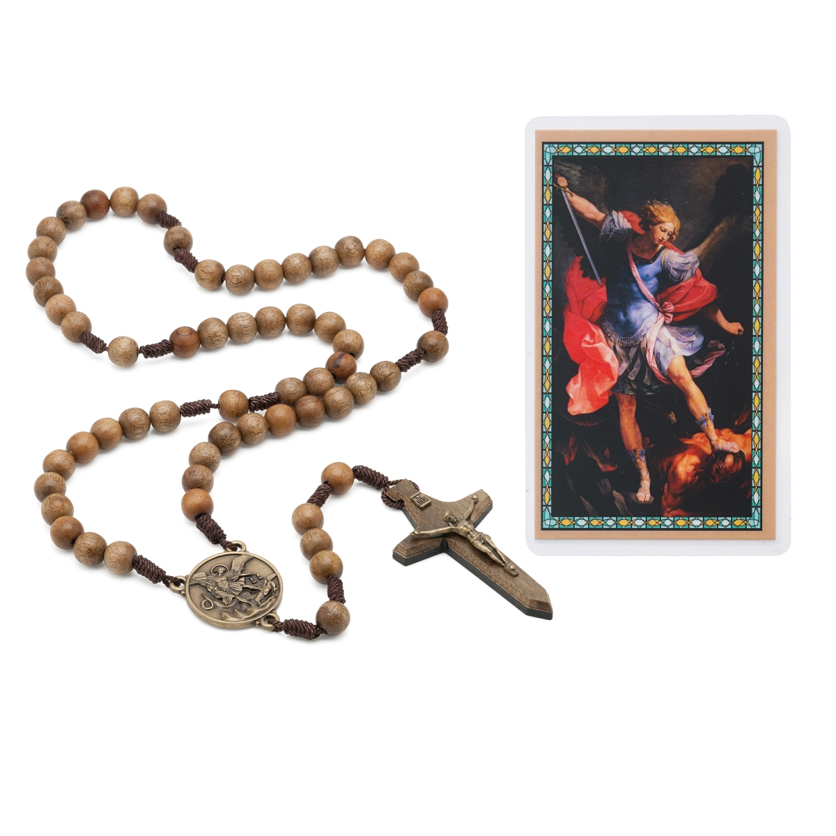 Picture of Mcvan P535R 18.5 in. Brown Brazillian Wood St Michael Wood Rosary with Holy Card