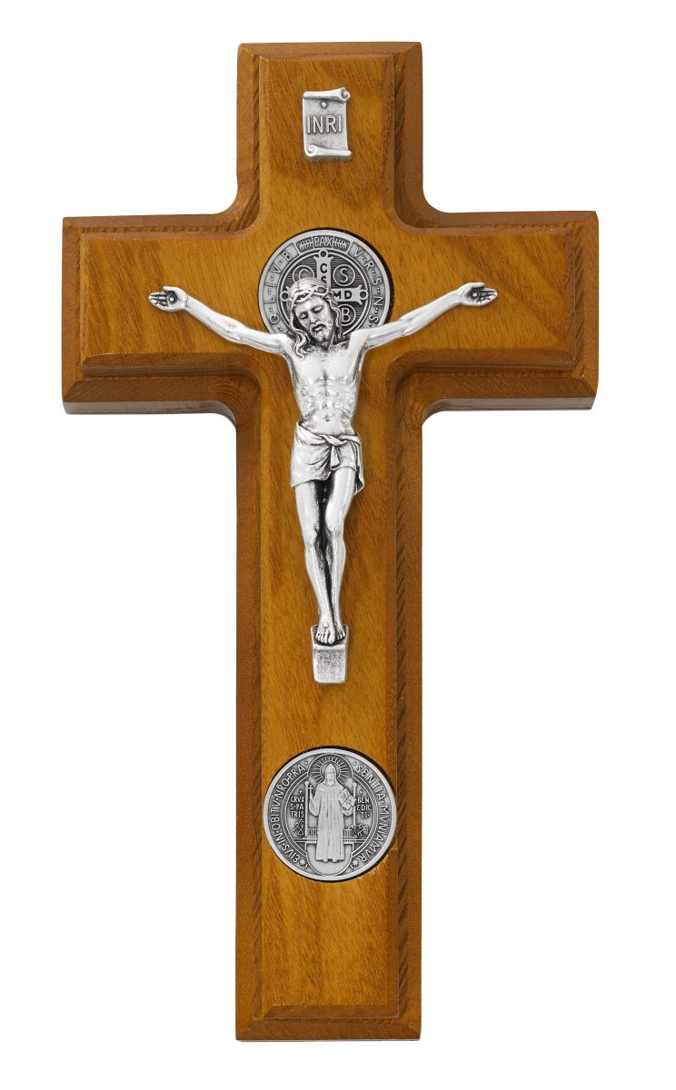 9.5 in. Walnut Saint Benedict Sick Call Pendant Set Box