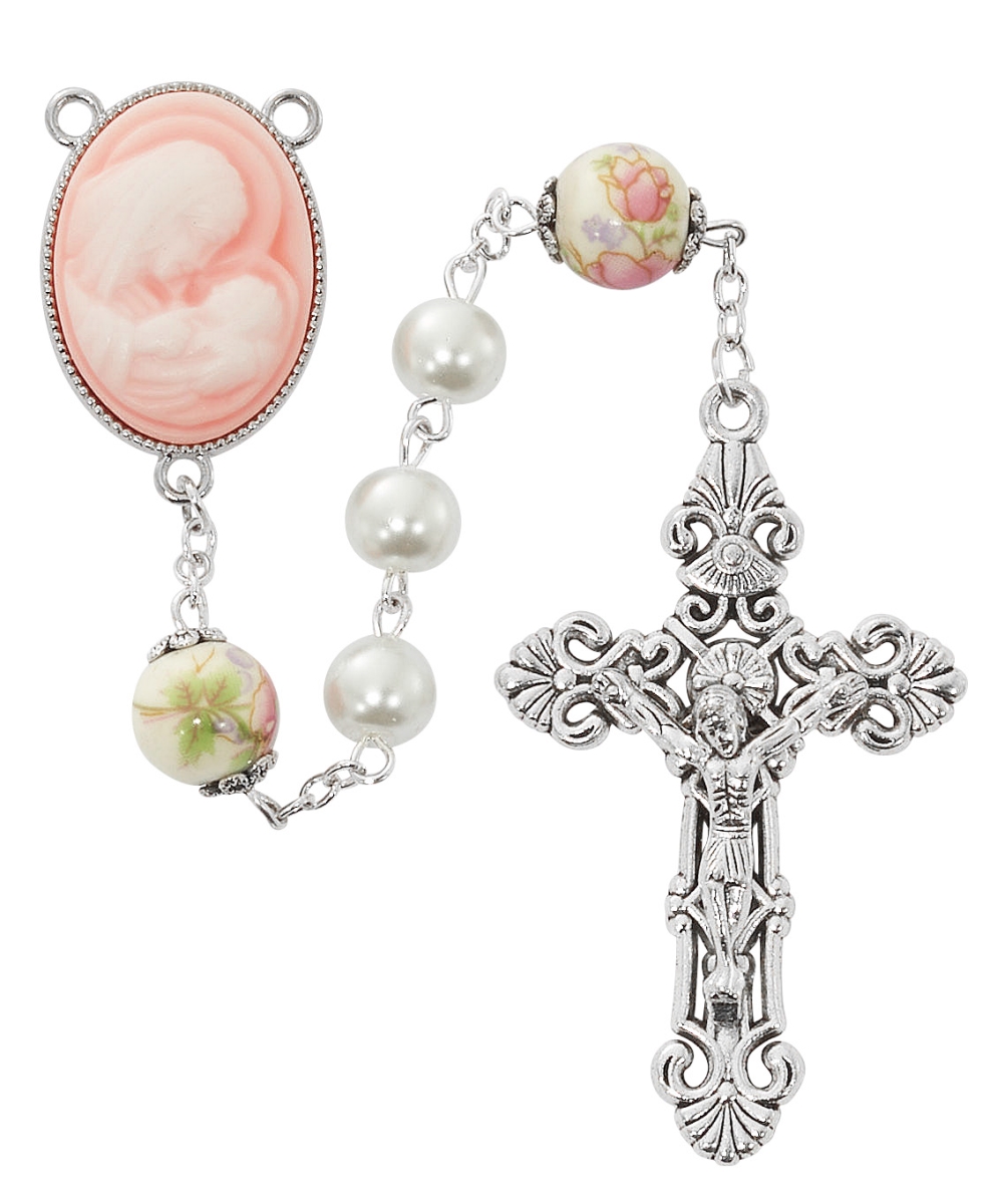 Picture of Mcvan R953F 8 mm & 10 mm Pearl & Our Father Ceramic Beads Our Lady of Sorrows Rosary Box - 19 in.