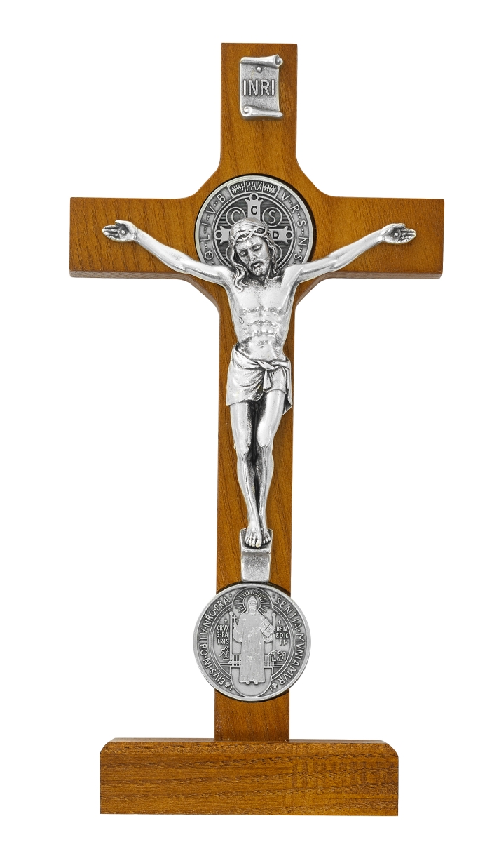 8 in. Standing Walnut Saint Benedict Crucifix Pendant Box