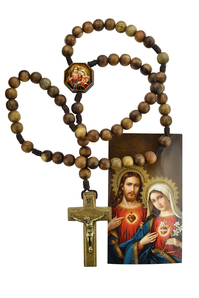 Picture of Mcvan P538R 18.5 in. Brown Brazillian Wood Sacred Heart Wood Rosary with Holy Card