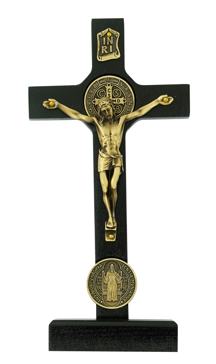 8 in. Standing Black & Gold Saint Benedict Crucifix Pendant Box