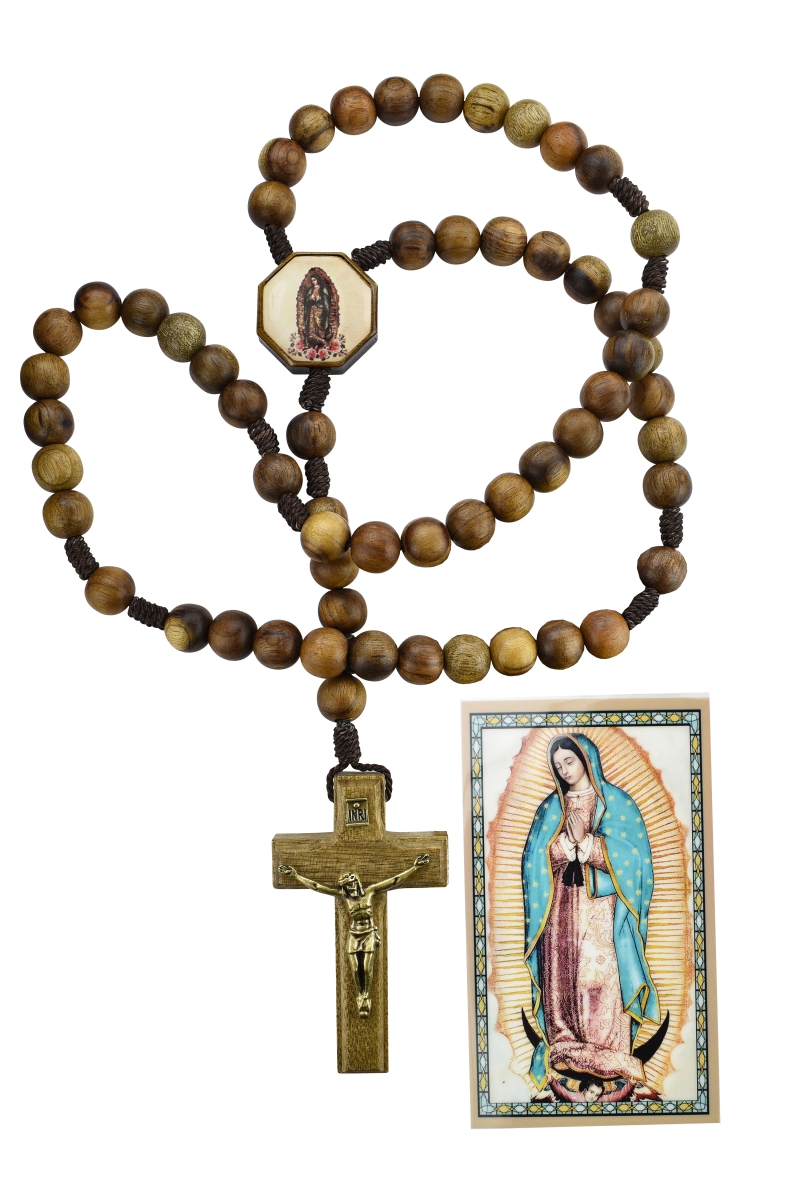 Picture of Mcvan P546R 18.5 in. Brown Brazillian Wood Our Lady of Guadalupe Wood Rosary with Holy Card
