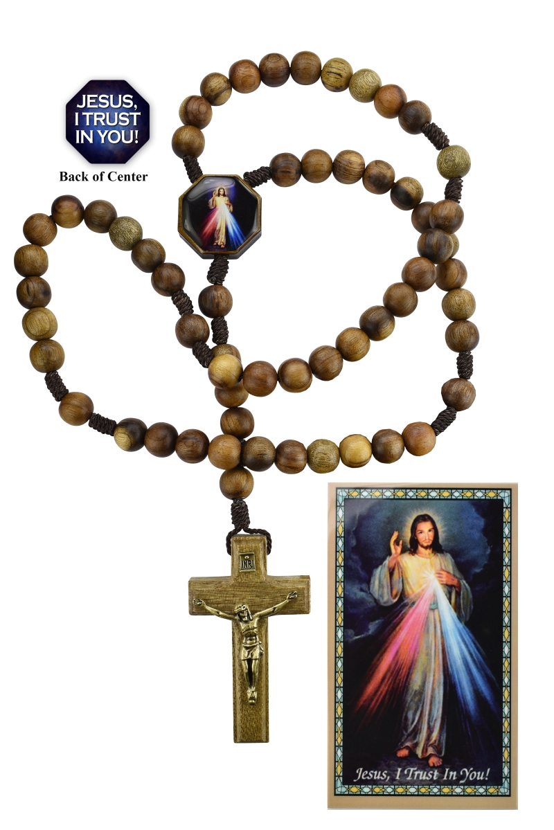 Picture of Mcvan P547R 18.5 in. Brown Brazillian Wood Divine Mercy Rosary with Holy Card