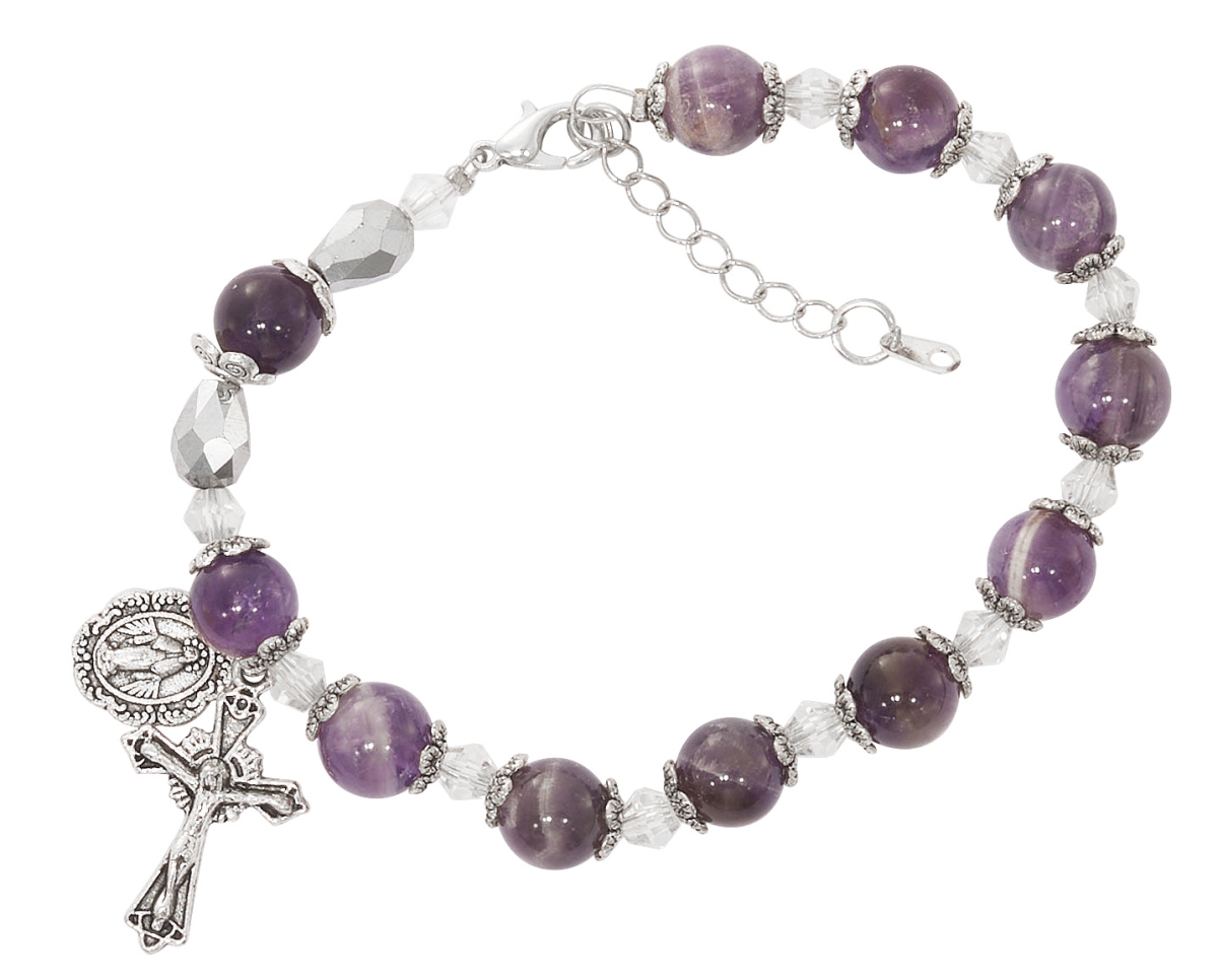7-8.5 in. Amethyst Stone Beads Bracelet with Adjustable Linksat Clasp