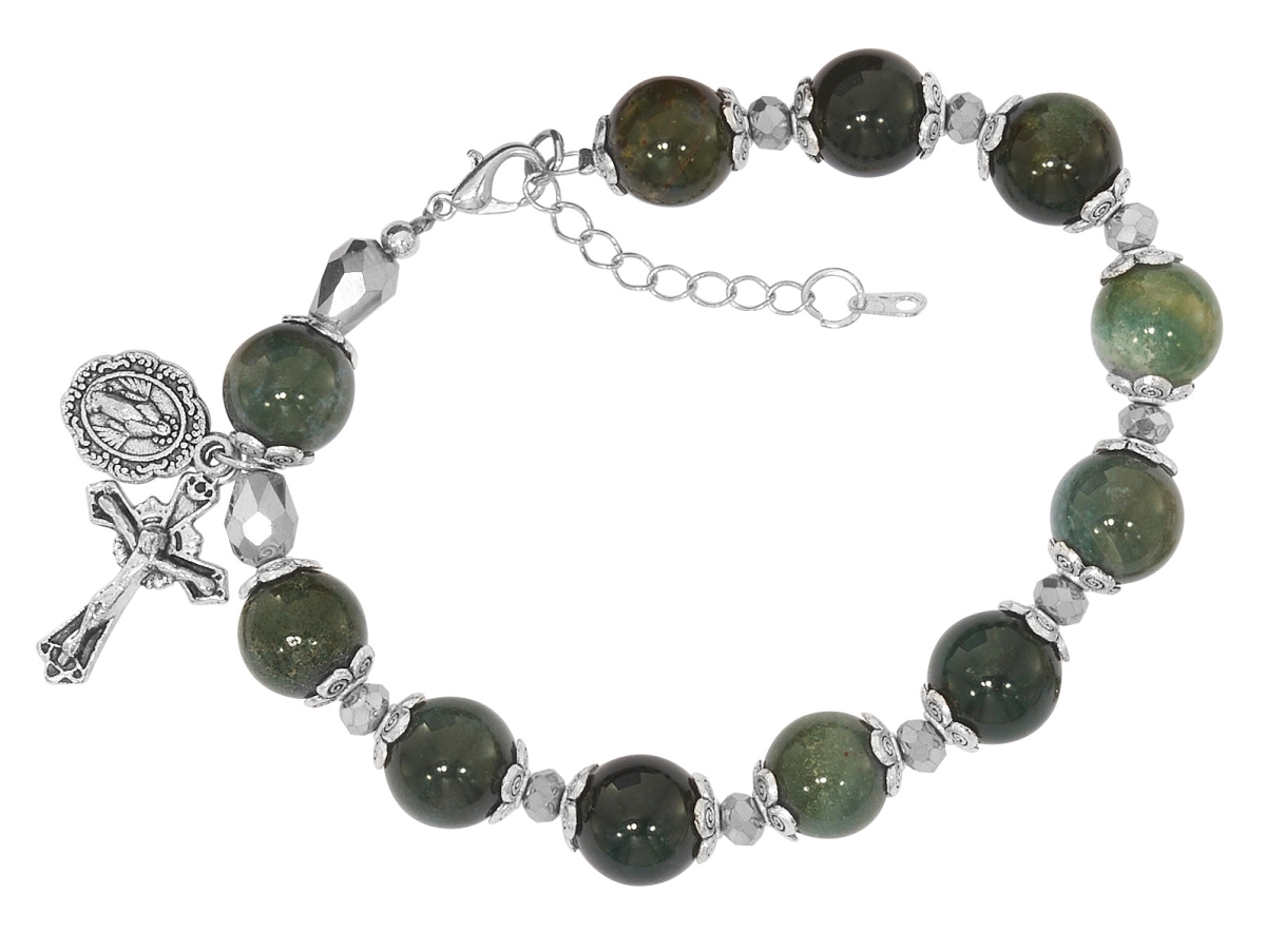 7-8.5 in. Moss Agate Stone Beads Bracelet with Adjustable Links