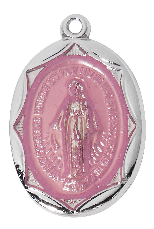 L791 Sterling Silver & Blue Enamel Miraculous Medal on 16-18 in. Adjustable Imitation Rhodium Chain - Boxed