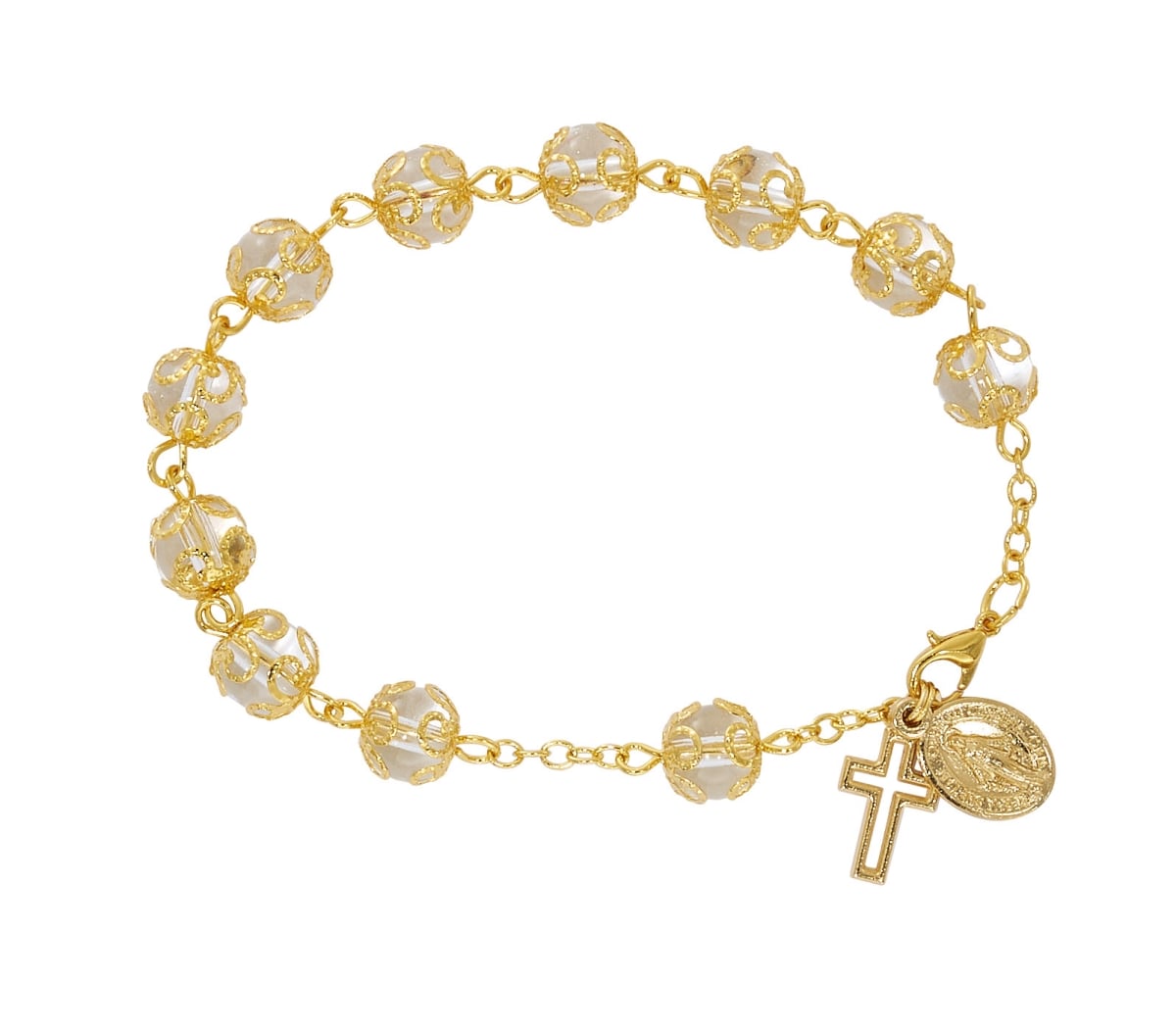 BR384 7.5 in. Double Capped Gold Crystal Bracelet