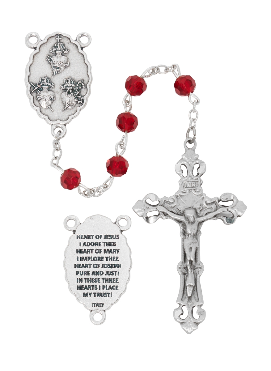 R978F 7 mm Garnet Tincut 3 Heart Rosary - Deluxe Gift Boxed