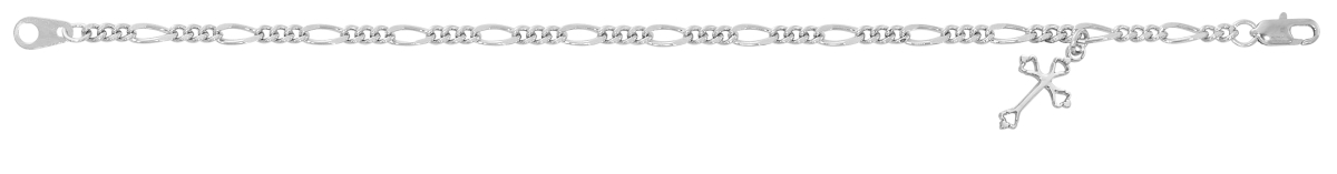 BR100 7.5 in. Silver Tone Figaro Cross Bracelet - Deluxe Boxed