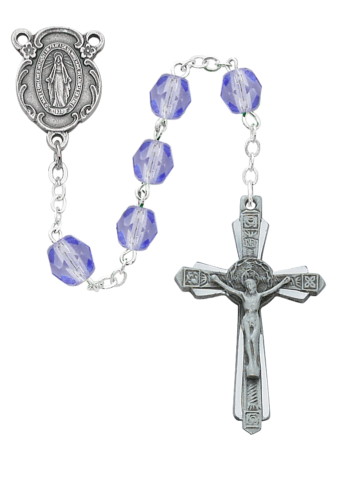 R979F 6 mm Periwinkle Silver Ox Rosary Deluxe Gift Box