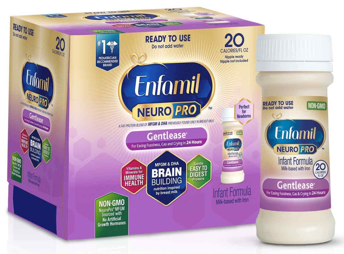 Picture of Mead Johnson 81032600 2 oz Enfamil Gentlease Ready to Use Milk-Based with Iron Infant Formula Supplement - Pack of 48