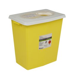 Picture of Cardinal 89342810 12 gal SharpSafety Chemotherapy Sharps Container&#44; Yellow Base & White Lid - 18.75 x 18.25 x 12.75 in. - Pack of 10
