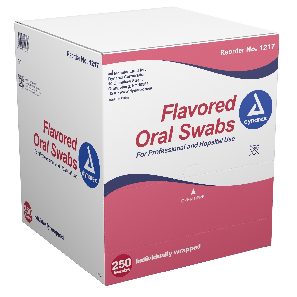 Dynarex 12171700 Pink Dentifrice Flavored Oral Swabstick - Pack of 250 -  Dynarex Corp, 826475_BX