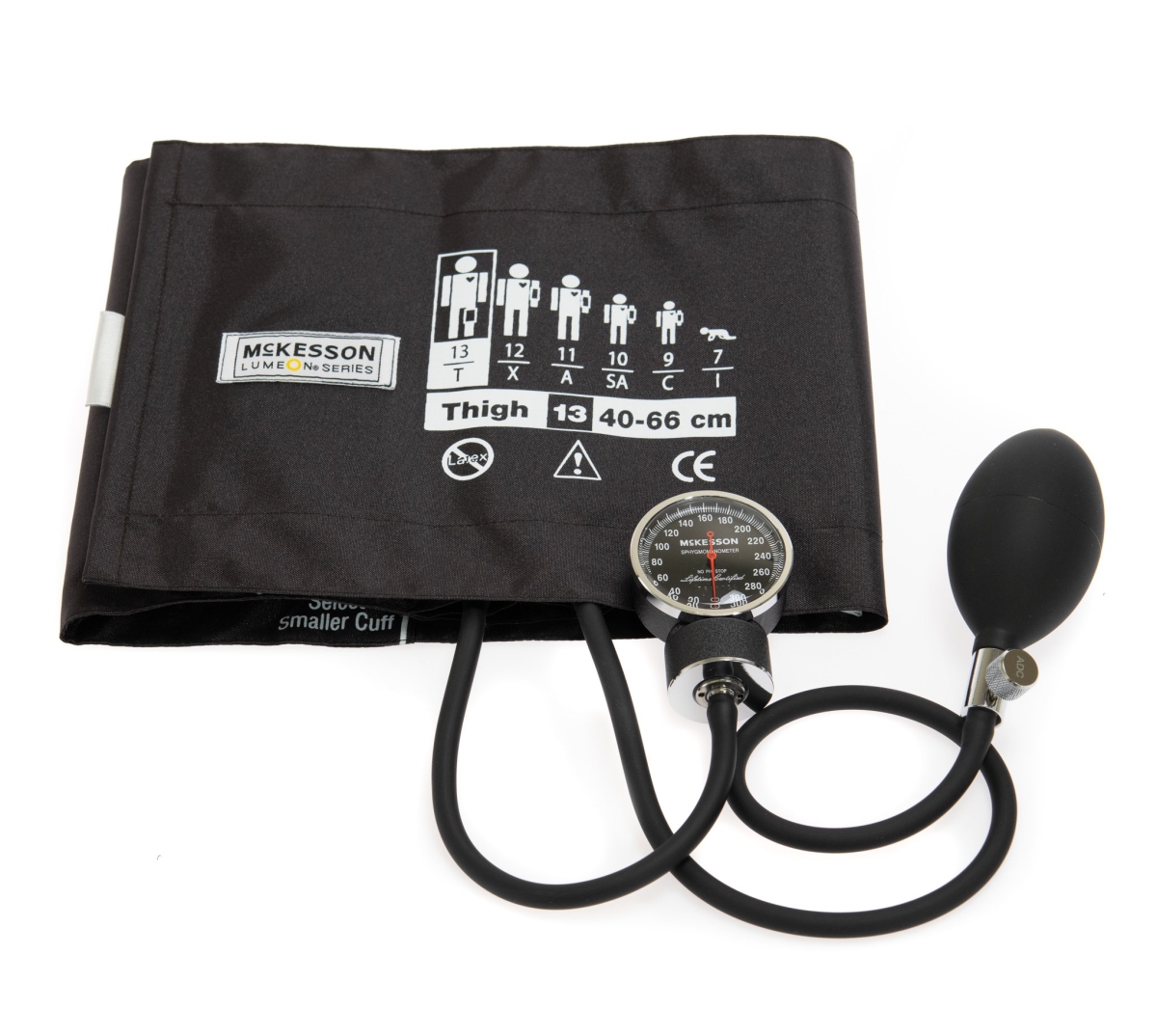 Picture of McKesson 81132510 Aneroid Sphygmomanometer with Cuff Lumeon 2 - Tube Pocket Size Hand Held Adult Large Cuff - Pack of 12