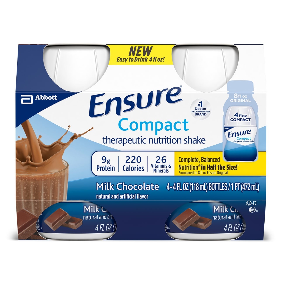 Picture of Abbott Nutrition 64322600 4 oz Chocolate Ensure Compact Therapeutic Nutrition Shake Oral Supplement&#44; Pack of 24