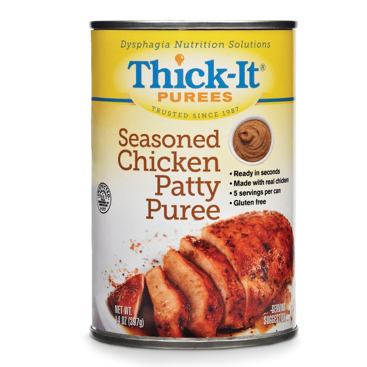 Picture of Kent Precision Foods 31882601 14 oz Puree Consistency Thick-It Seasoned Chicken Patty Puree