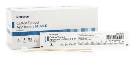 Picture of McKesson 24101200 6 in. Swabstick Cotton Tip Wood Shaft Sterile - 2 Per Pack - Pack of 200