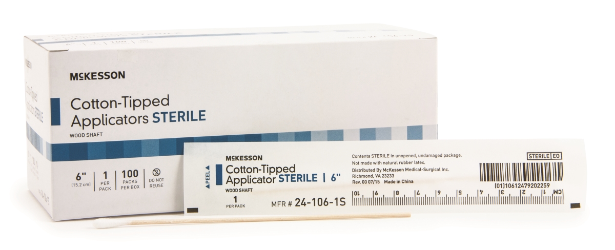 Picture of McKesson 24261200 6 in. Swabstick Cotton Tip Wood Shaft Sterile - Pack of 100