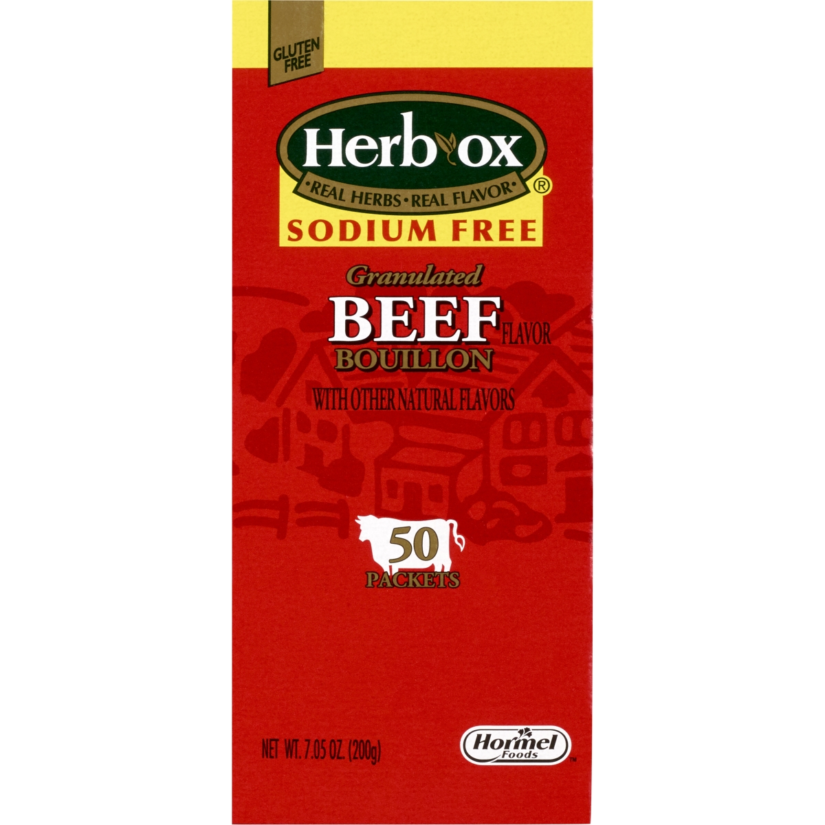 Picture of Hormel Food Sales 23372600 7.05 oz Beef Herb-Ox Sodium-Free Granulated Bouillon Packets - 50 per Box - Pack of 300
