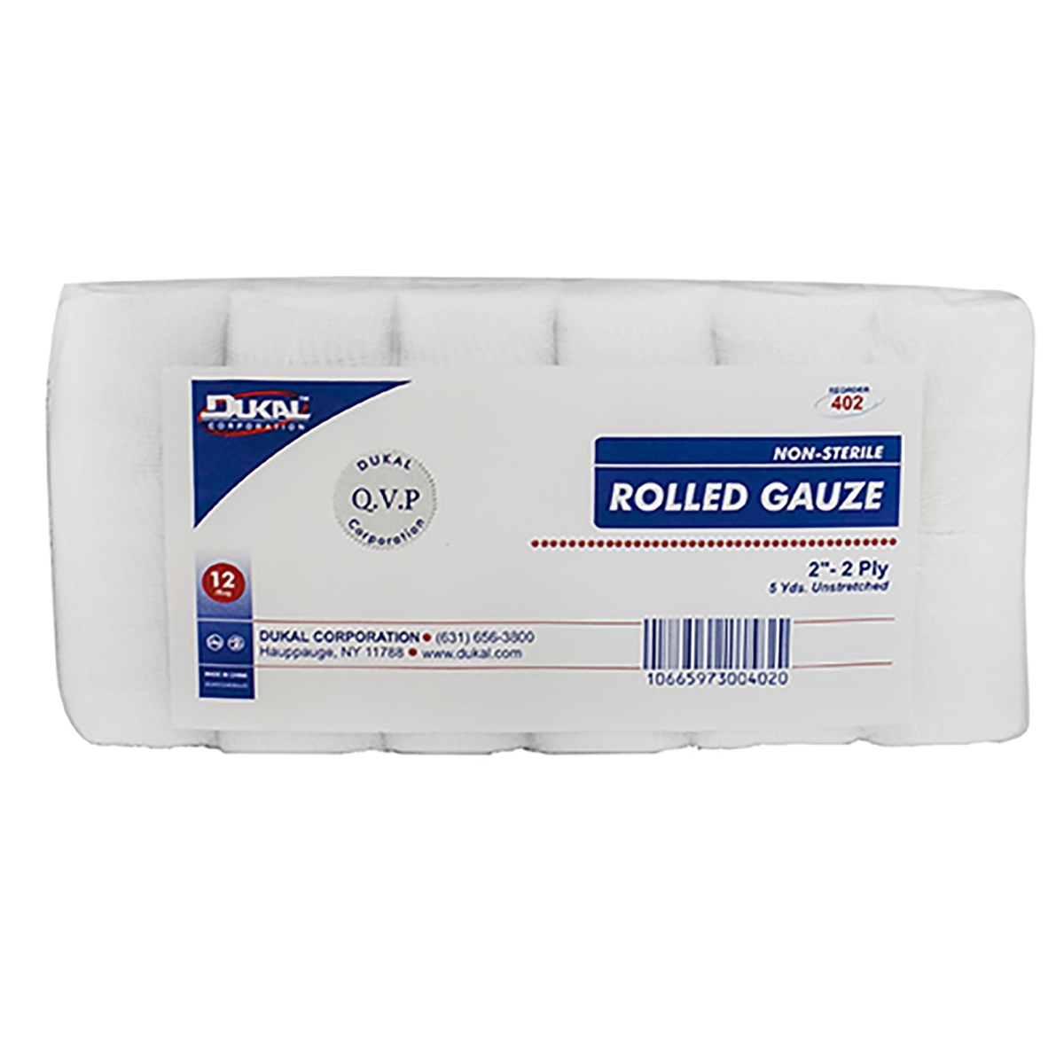 Picture of Dukal 62512000 White 2 in. Non-Sterile 2-Ply Cotton Gauze Bandage Roll - Pack of 96
