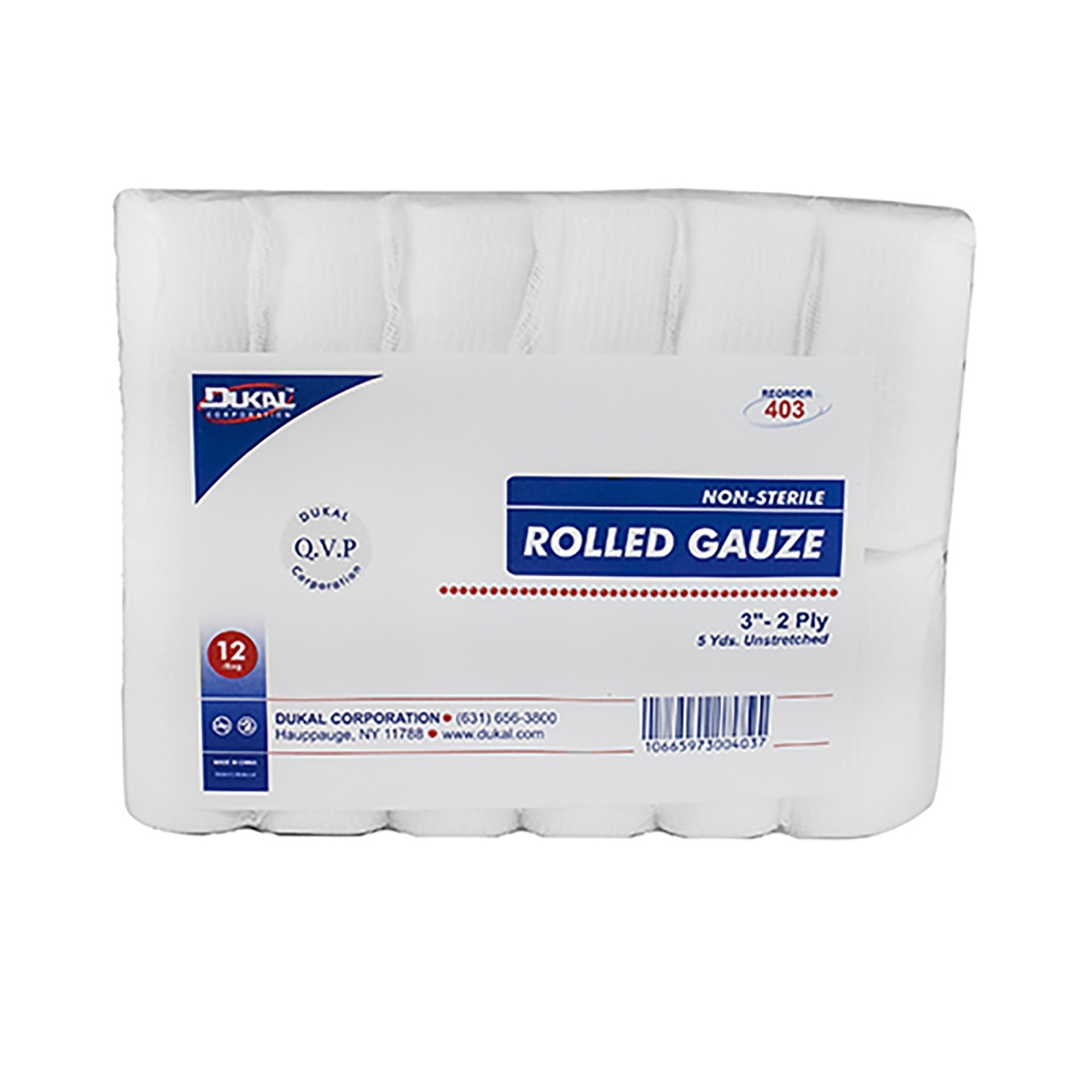 Picture of Dukal 72532000 White 3 in. 2-Ply Non-Sterile Cotton Gauze Bandage Roll - Pack of 96